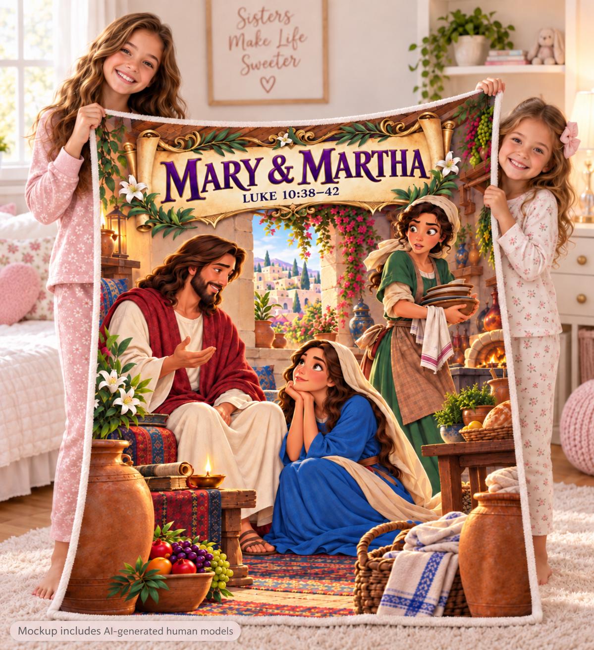 Mary and Martha Bible Story Blanket | Luke 10 Christian Kids Gift