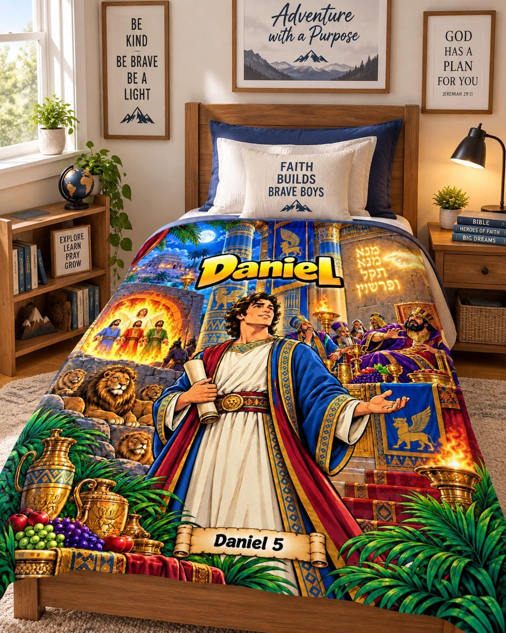 Daniel Bible Illustration Velveteen Plush Blanket | Children's Scripture Throw