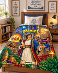 Daniel Bible Illustration Velveteen Plush Blanket | Children's Scripture Throw