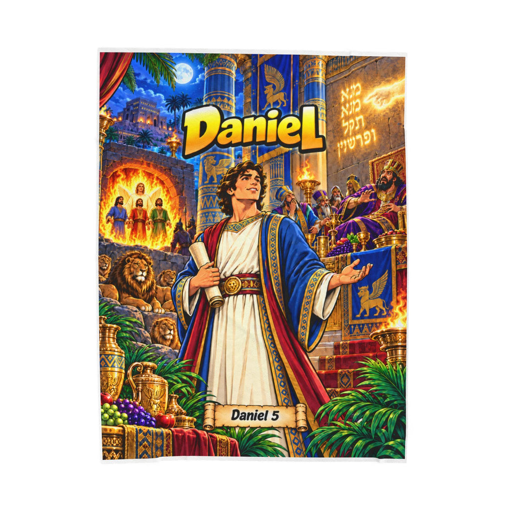 Daniel Bible Illustration Velveteen Plush Blanket | Children's Scripture Throw