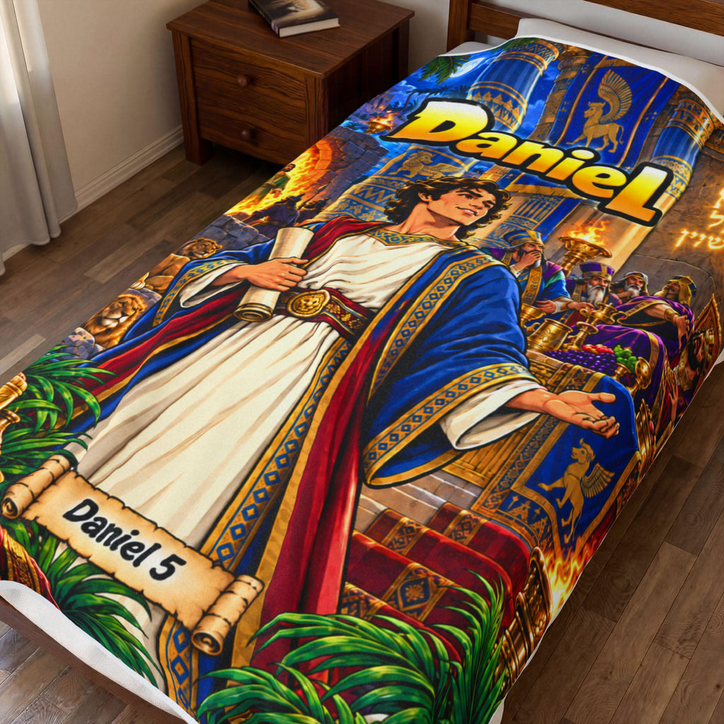 Daniel Bible Illustration Velveteen Plush Blanket | Children's Scripture Throw