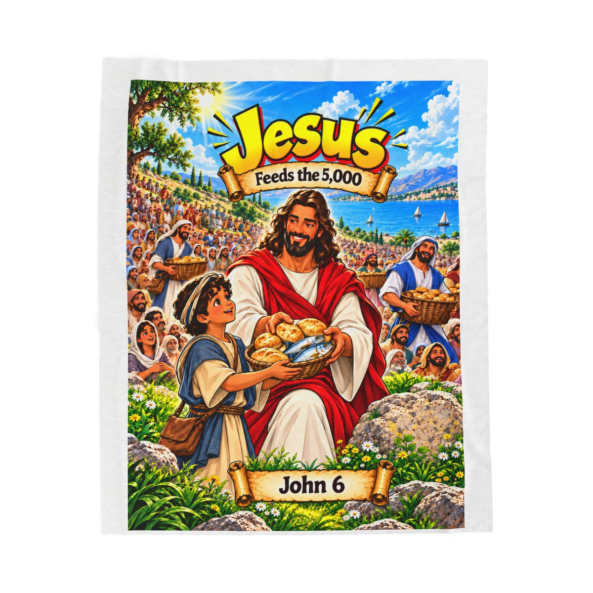 Jesus Feeds the 5,000 Bible Story Blanket, John 6 Miracle, Christian Kids Gift