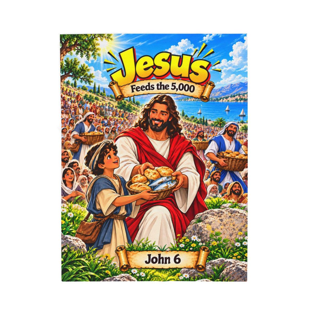 Jesus Feeds the 5,000 Bible Story Blanket, John 6 Miracle, Christian Kids Gift