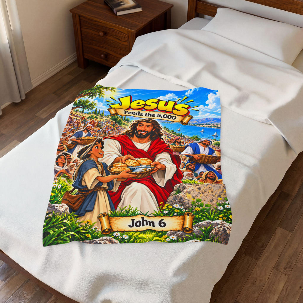Jesus Feeds the 5,000 Bible Story Blanket, John 6 Miracle, Christian Kids Gift