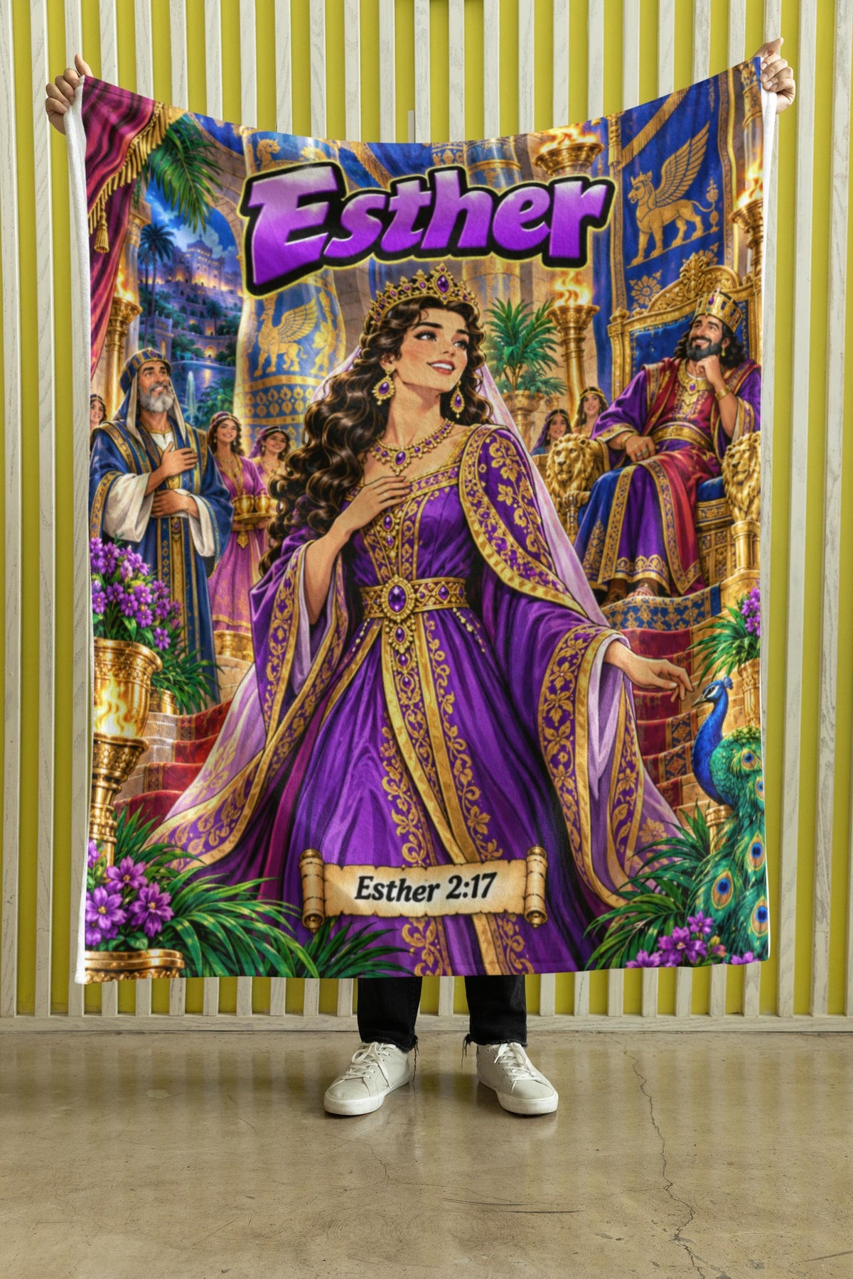 Esther Bible Heroine Blanket | Royal Purple Gown, Comic-Book Style