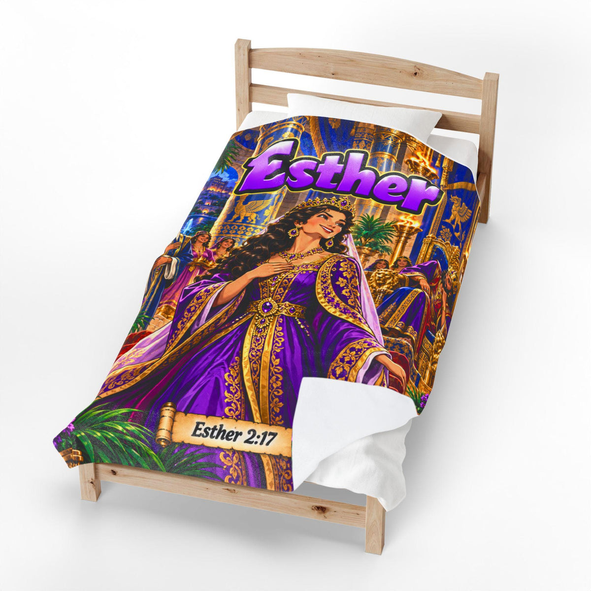 Esther Bible Heroine Blanket | Royal Purple Gown, Comic-Book Style