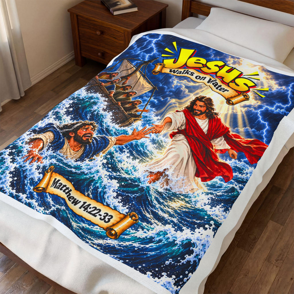 Jesus Walks on Water Blanket | Matthew 14 Bible Story, Comic Style Kids Gift