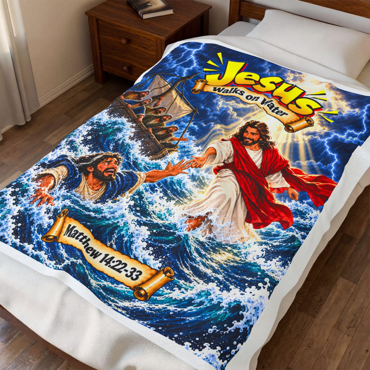 Jesus Walks on Water Blanket | Matthew 14 Bible Story, Comic Style Kids Gift