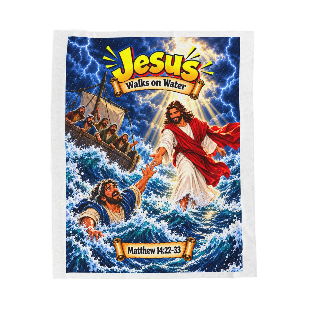 Jesus Walks on Water Blanket | Matthew 14 Bible Story, Comic Style Kids Gift