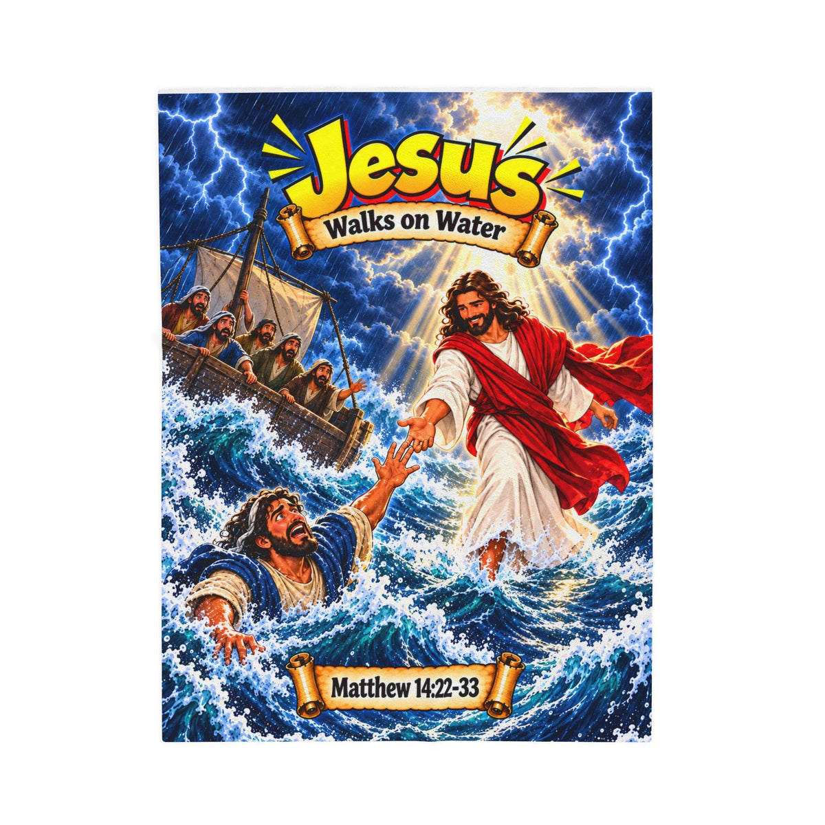 Jesus Walks on Water Blanket | Matthew 14 Bible Story, Comic Style Kids Gift