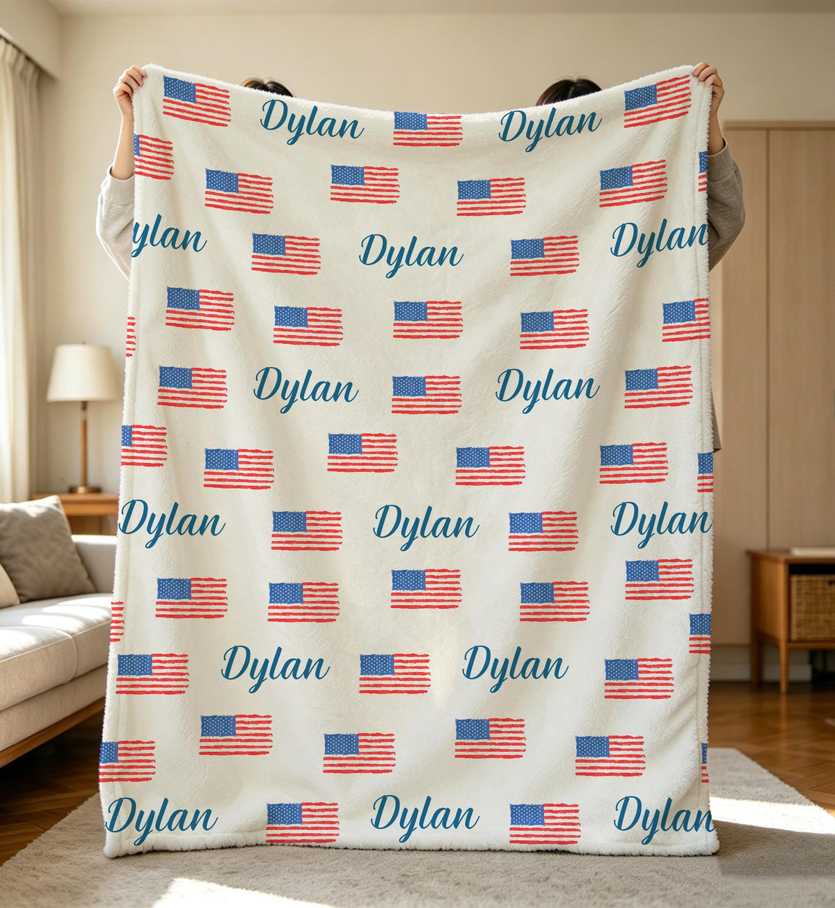 Custom Patriotic Blanket,American Flag Baby Gift,Cozy Soft Fleece Throw Blanket,Star Stripe Pattern,Fourth of July Swaddle,USA Flag Gift