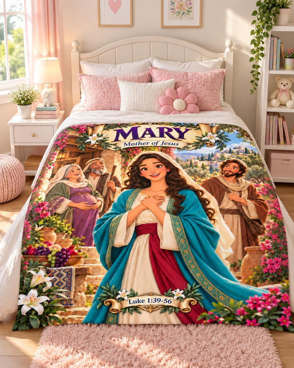 Mary Mother of Jesus Bible Blanket | Luke 1 Christian Story, Faith Decor