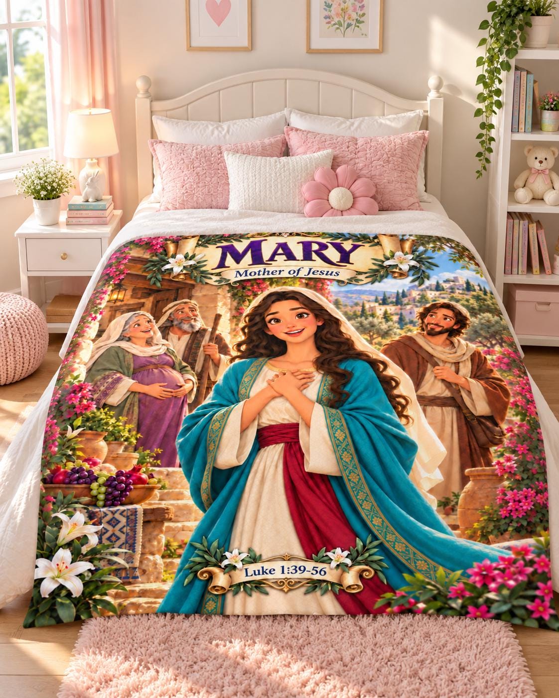 Mary Mother of Jesus Bible Blanket | Luke 1 Christian Story, Faith Decor