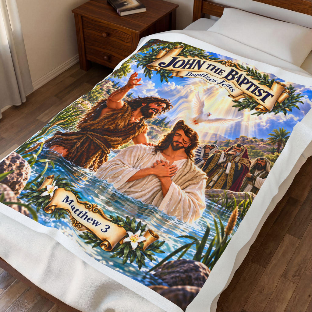 John the Baptist Baptizes Jesus Blanket | Matthew 3 Bible Story (Kids Gift)