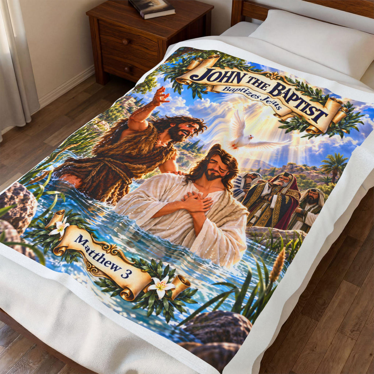 John the Baptist Baptizes Jesus Blanket | Matthew 3 Bible Story (Kids Gift)