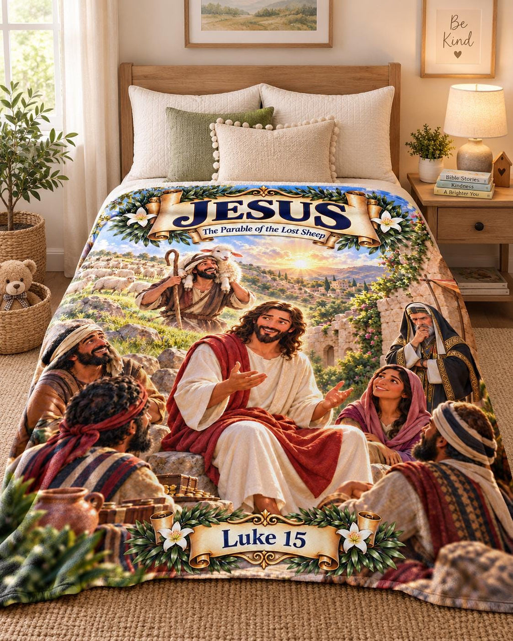 Jesus Lost Sheep Parable Blanket | Luke 15 Bible Story, Christian Kids Gift