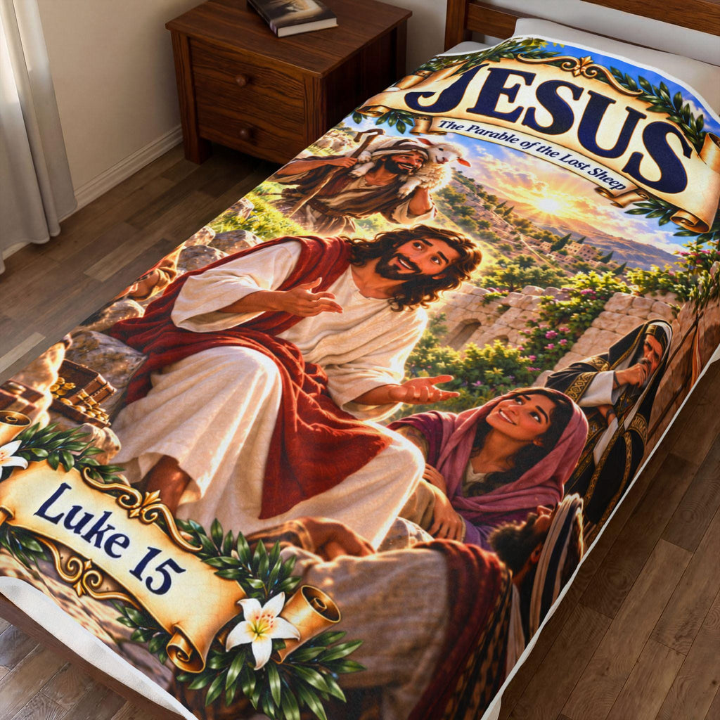 Jesus Lost Sheep Parable Blanket | Luke 15 Bible Story, Christian Kids Gift