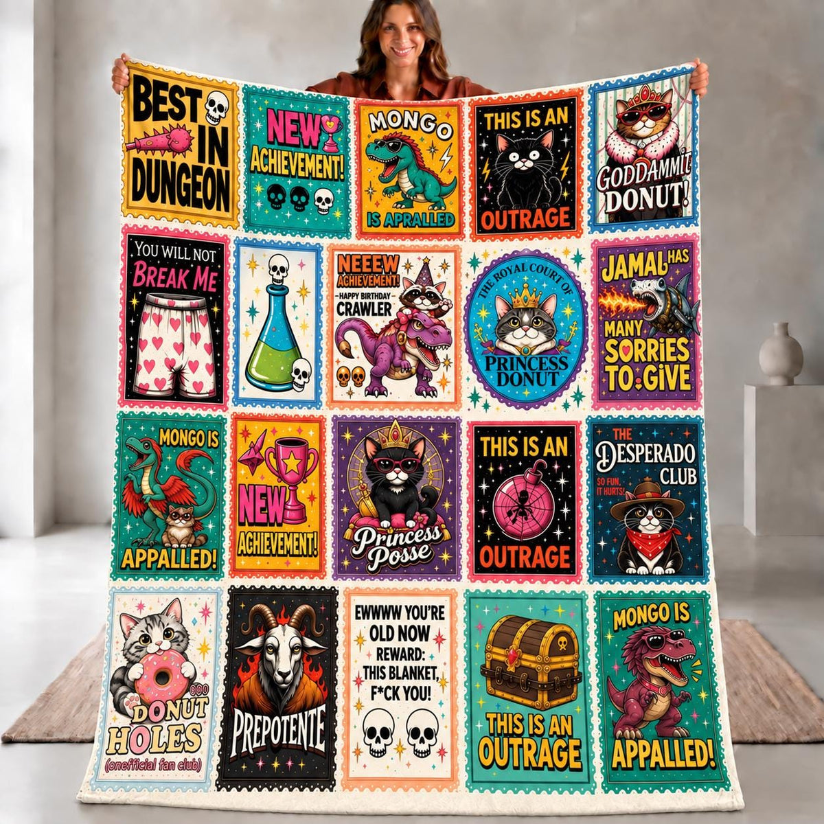 Dungeon Crawler Carl Princess Donut Fleece Blanket, Fantasy Book Sherpa Throw, Gamer Dad Gift, Nerd Room Decor