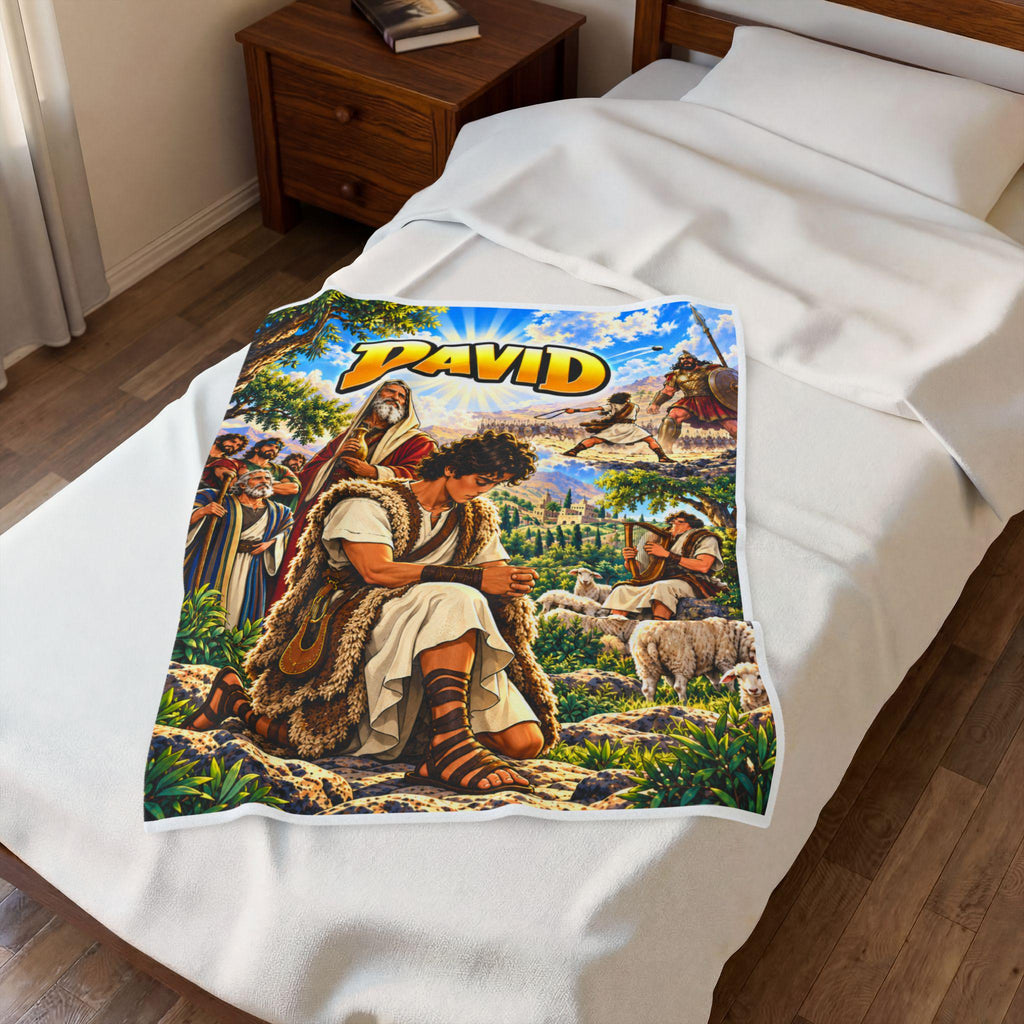 David Bible Hero Blanket | Christian Kids Gift, Faith-Based Bedroom Decor