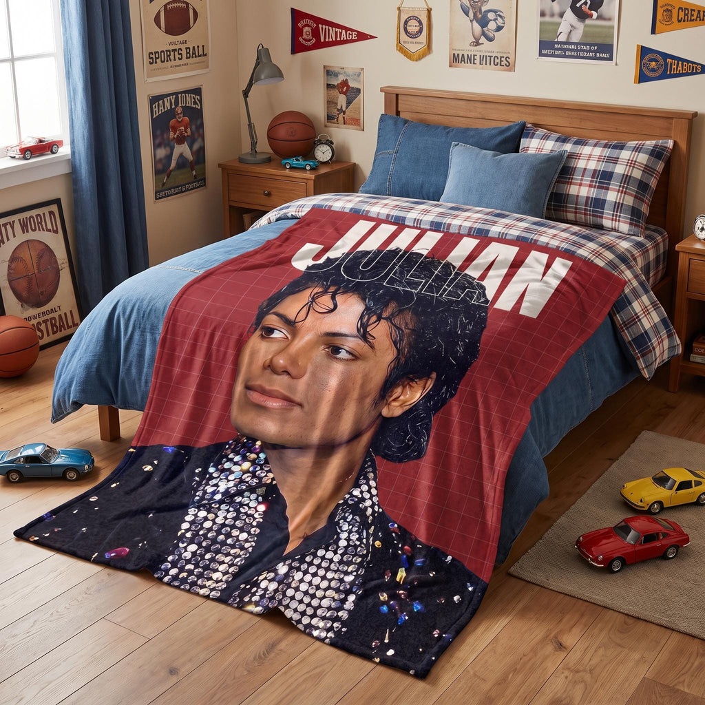 Personalized Michael Jackson Blanket, Custom 80s Pop Star Throw, Retro Singer Bedding, Nostalgic Room Decor, Unique Fan Gift