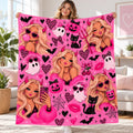 Pink Halloween Blanket, Glam Ghosts, Devils, Cats, Pumpkins