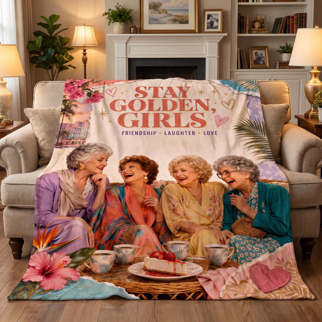 Personalized Stay Golden Retro Friendship Throw,Bedding, 80s Nostalgia Room Decor, Miami Vibe Blanket BFF Gift