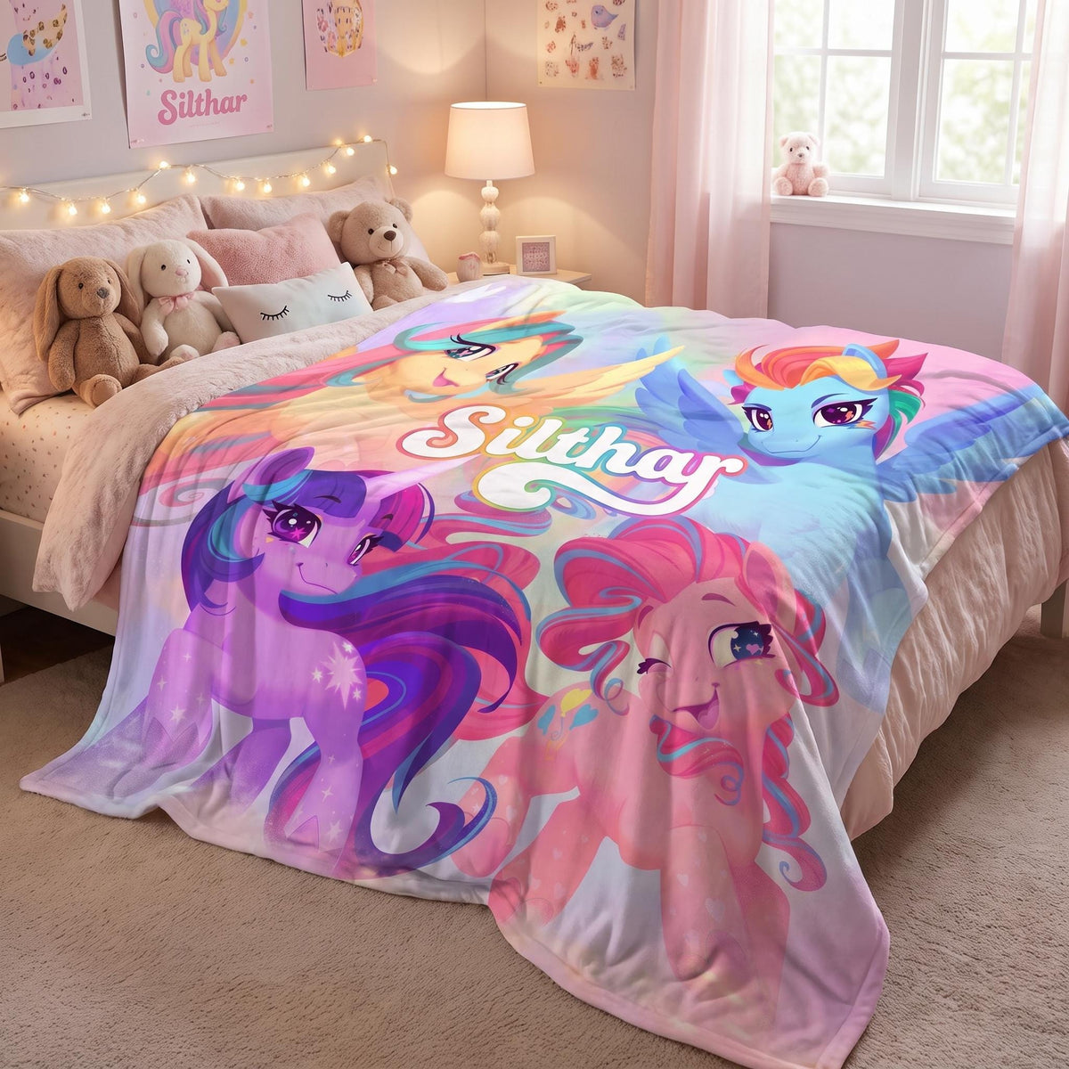 Personalized Unicorn Blanket for Girls, Custom Pastel Pegasus Throw, Magical Nursery Bedding, Rainbow Kids Room Decor