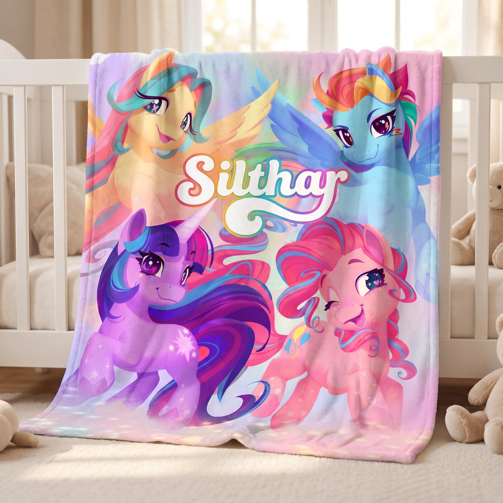 Personalized Unicorn Blanket for Girls, Custom Pastel Pegasus Throw, Magical Nursery Bedding, Rainbow Kids Room Decor