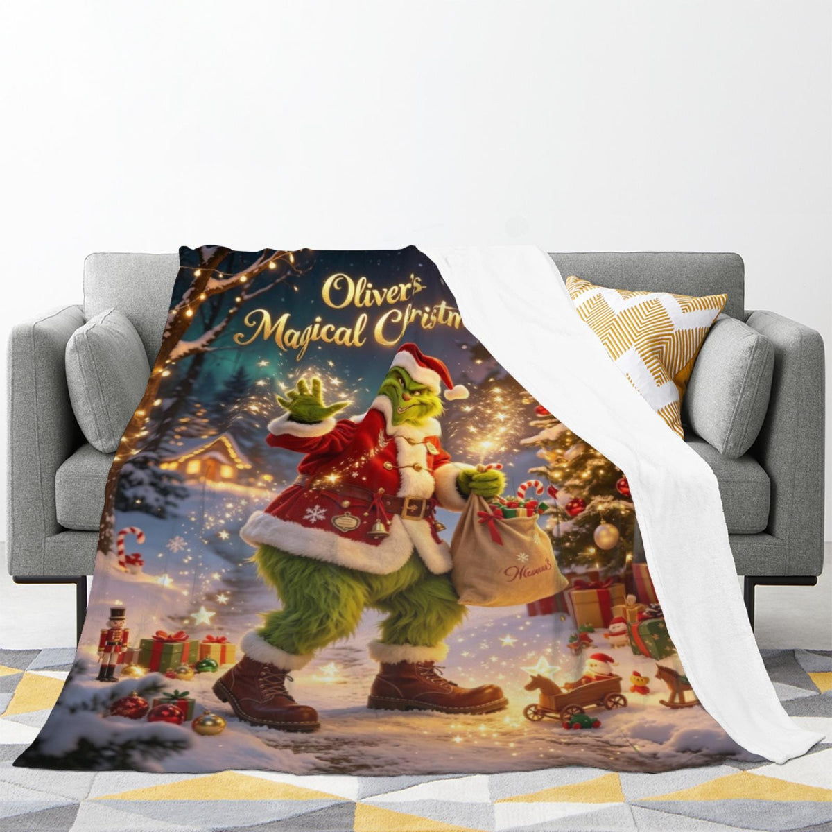 Custom Name Christmas Monster Blanket, Magical Holiday Character Throw Blanket, Personalized Kids Christmas Gift, Winter Cozy Blanket