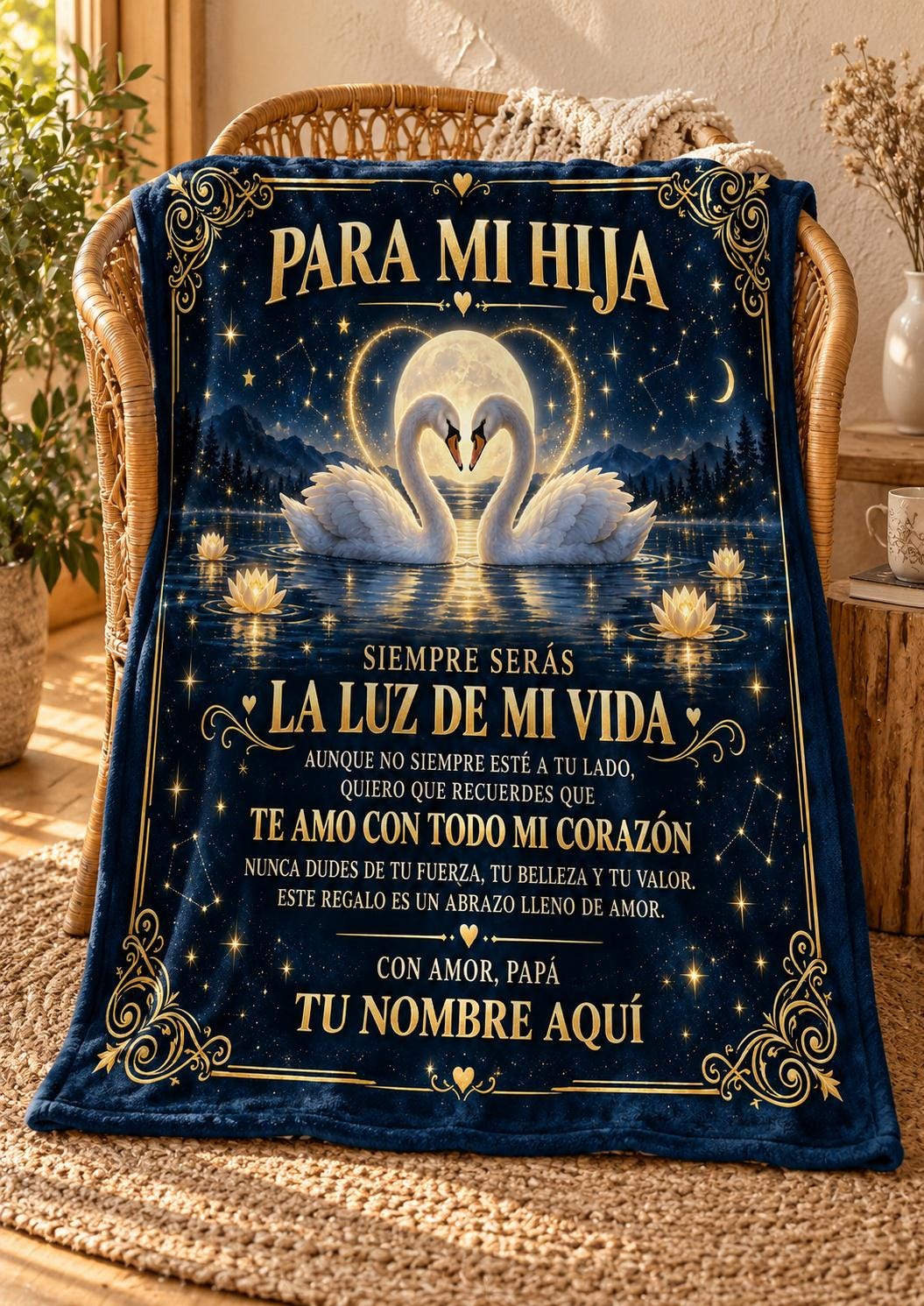 Personalized Spanish Family Blanket, Custom Name Love Message, Mom Dad Son Daughter