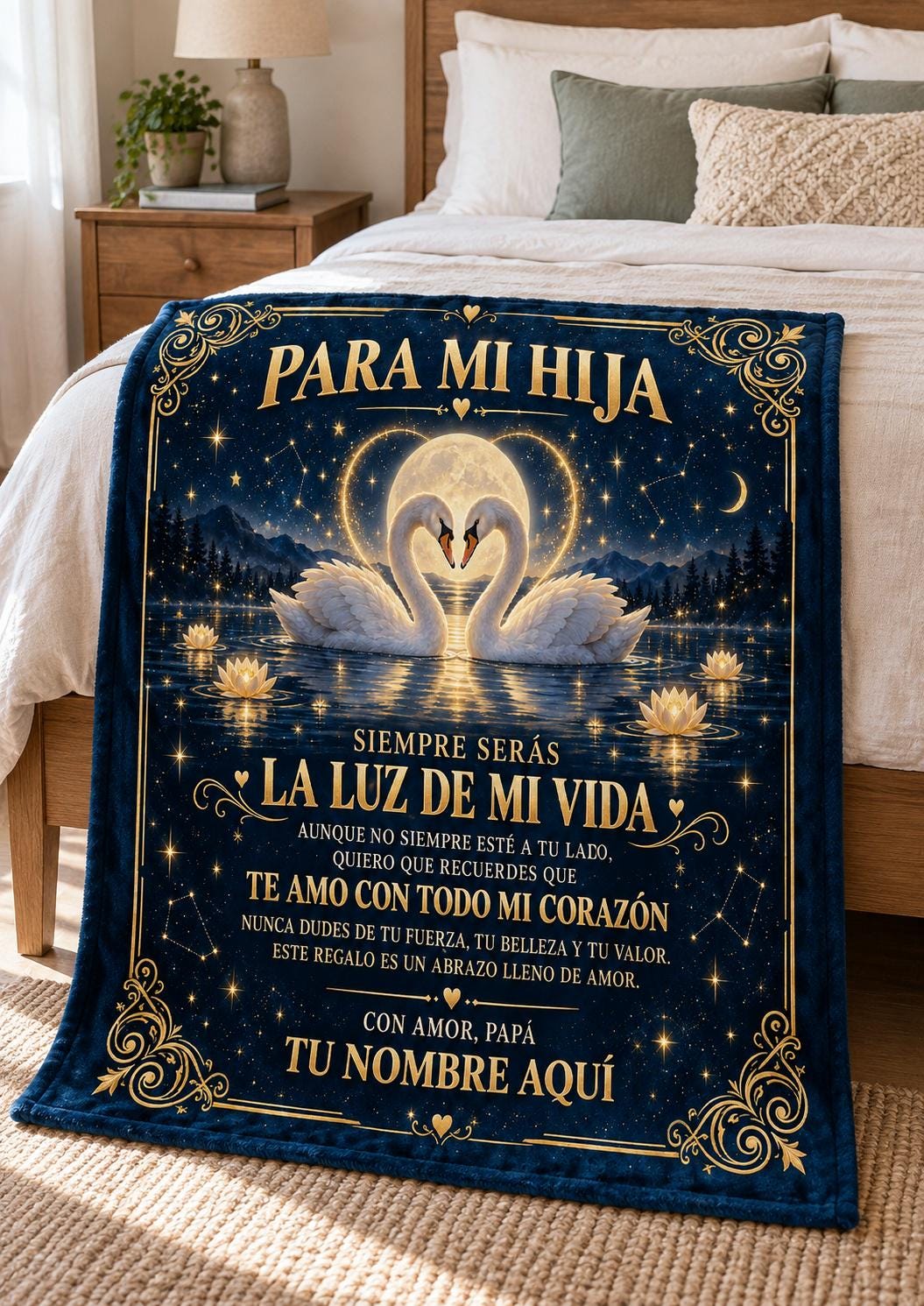 Personalized Spanish Family Blanket, Custom Name Love Message, Mom Dad Son Daughter