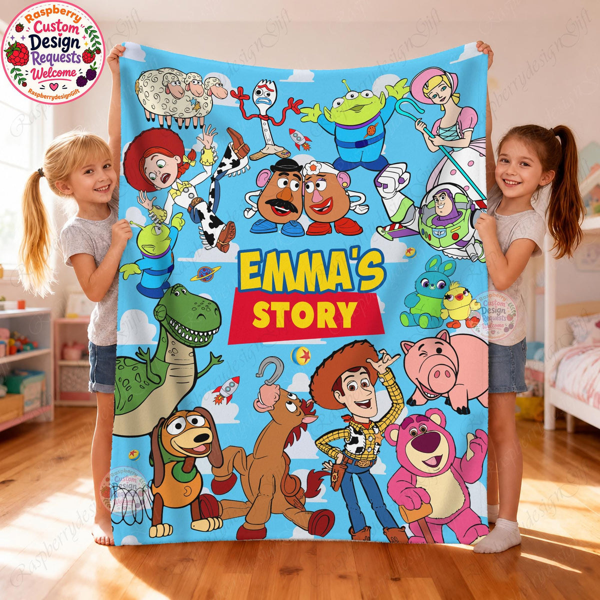 Personalized Toy Story Blanket Custom Name Kids Birthday Gift, Woody Buzz Jessie Throw, Disneyland Toy Story Fleece Blanket