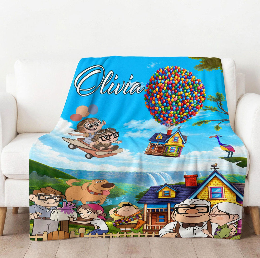 Personalized Disney Up Movie Blanket, Custom Disney Pixar Up Blanket, Carl & Ellie, Fredricksen Russell Dug Kevin, Disneyland Trip blanket
