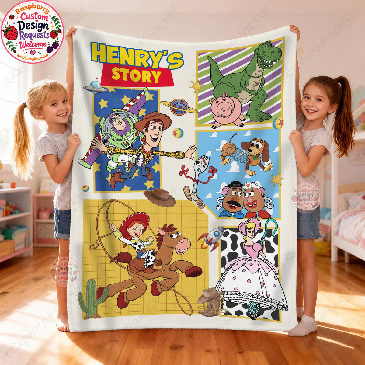 Custom Woody Buzz Blanket Blanket, Personalized Toy Story Blanket for Kids Baby, Cute Birthday Gift for Boys Girls, Nursery Decor