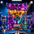 Personalized Robot Battle Flannel Blanket, Custom Name Sci Fi Mecha Throw, Futuristic Machine Blanket, Gamer Bedroom Gift