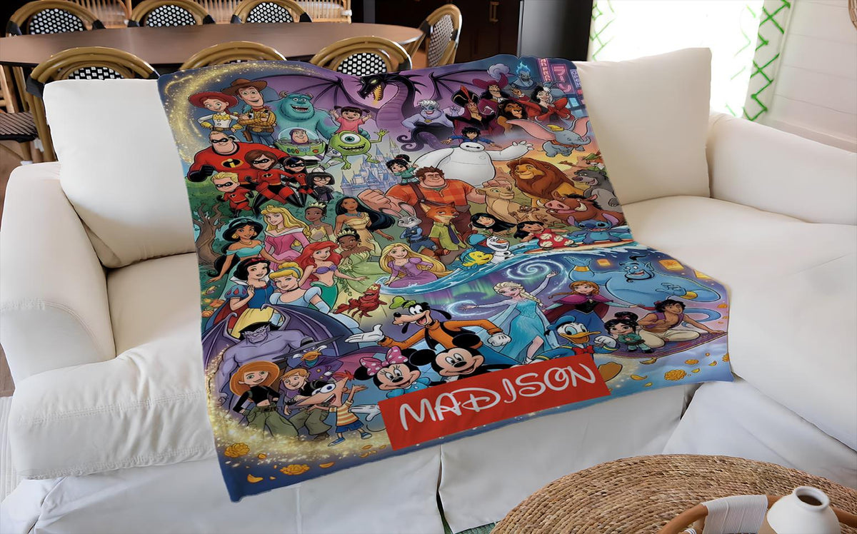 Personalized Disney Blanket, Custom Disney Throw with Name, Magical Cartoon Blanket, Disney Character Inspired Kids Blanket, Cozy Gift