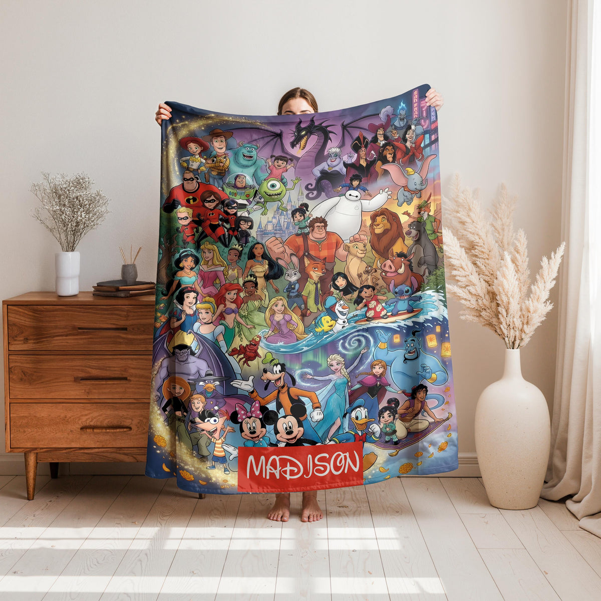 Personalized Disney Blanket, Custom Disney Throw with Name, Magical Cartoon Blanket, Disney Character Inspired Kids Blanket, Cozy Gift