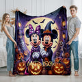 Personalized Mickey Minnie Halloween Blanket, Custom Mickey and Minnie Throw with Name, Spooky Disney Inspired Blanket, Halloween Gift