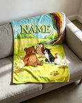 Personalized Little Bear Friends Throw Blanket, Custom Name Soft Flannel Kids Gift