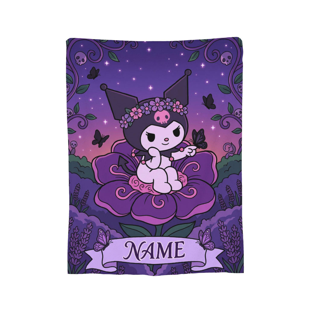 Personalized Kuromi Fairy Blanket, Custom Blossom Floral Throw, Cute Anime Bedding, Soft Flannel Fleece, Birthday Gift for Teen Girls