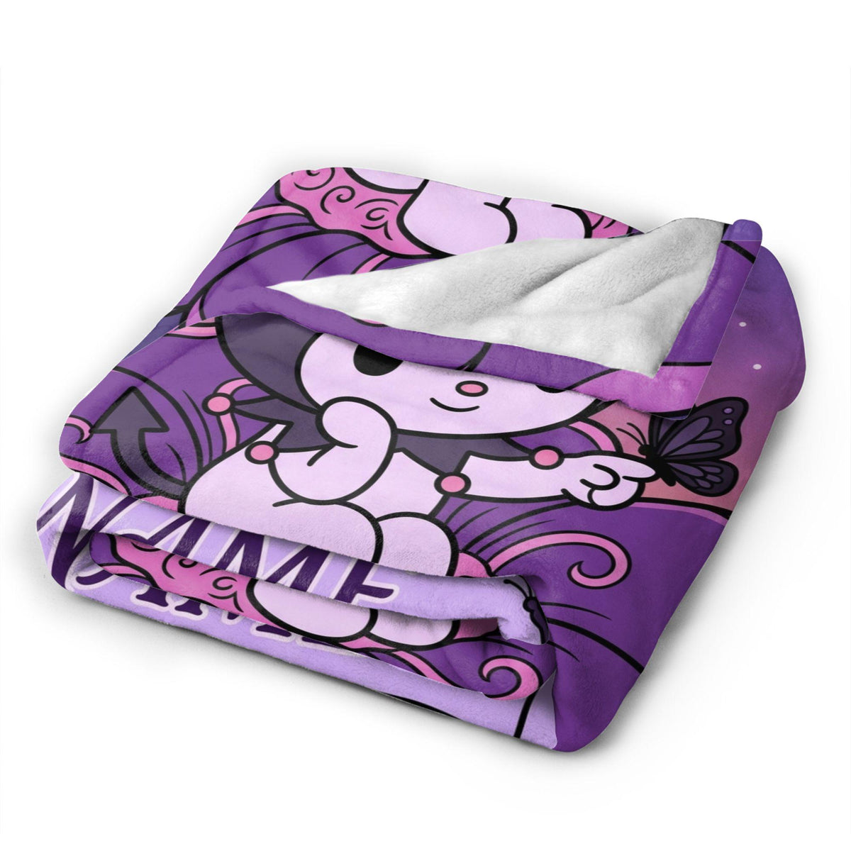 Personalized Kuromi Fairy Blanket, Custom Blossom Floral Throw, Cute Anime Bedding, Soft Flannel Fleece, Birthday Gift for Teen Girls