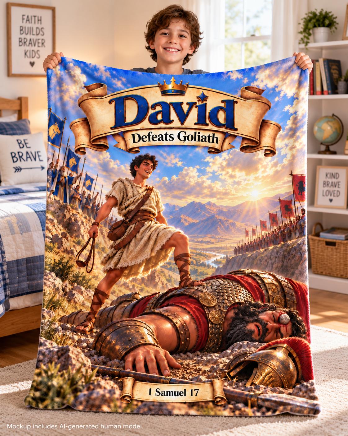 David Defeats Goliath Bible Story Blanket | 1 Samuel 17 Christian Gift