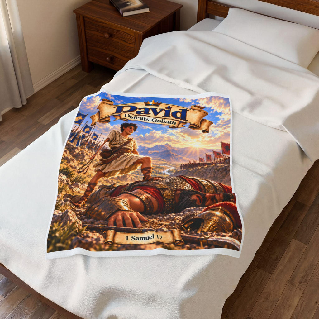 David Defeats Goliath Bible Story Blanket | 1 Samuel 17 Christian Gift