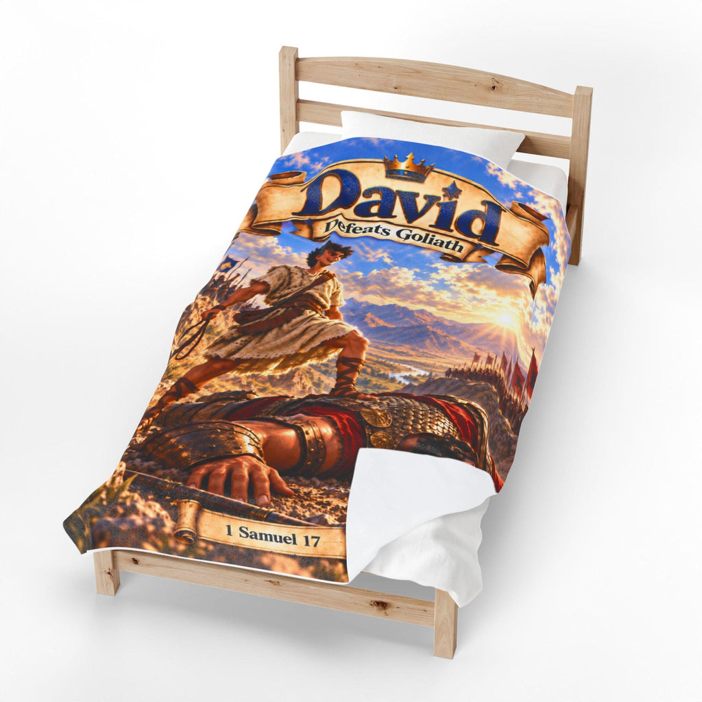 David Defeats Goliath Bible Story Blanket | 1 Samuel 17 Christian Gift