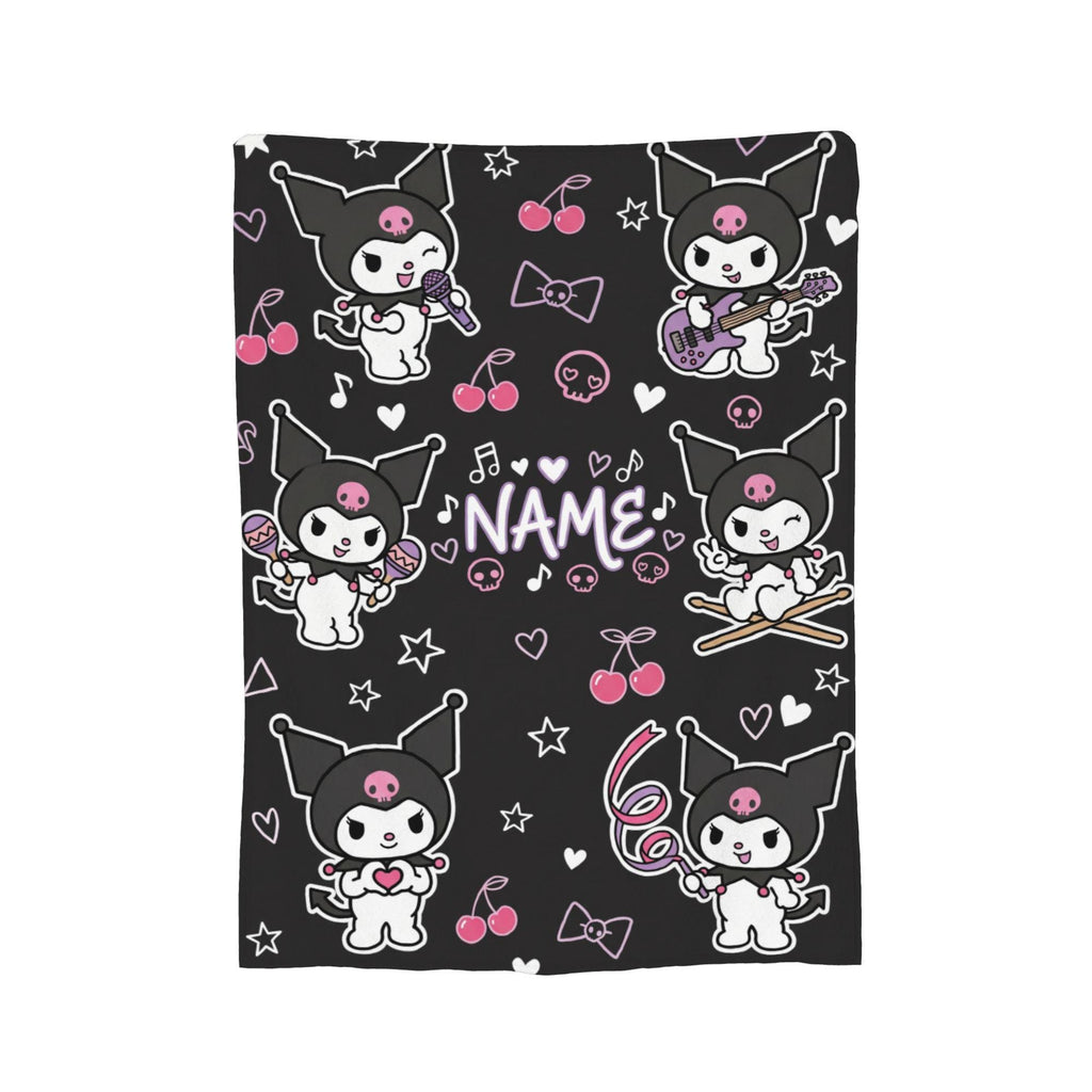 Personalized Kuromi Rock Star Blanket, Custom Punk Anime Throw, Kawaii Gothic Bedding, Soft Flannel Fleece, Birthday Gift for Teen Girls