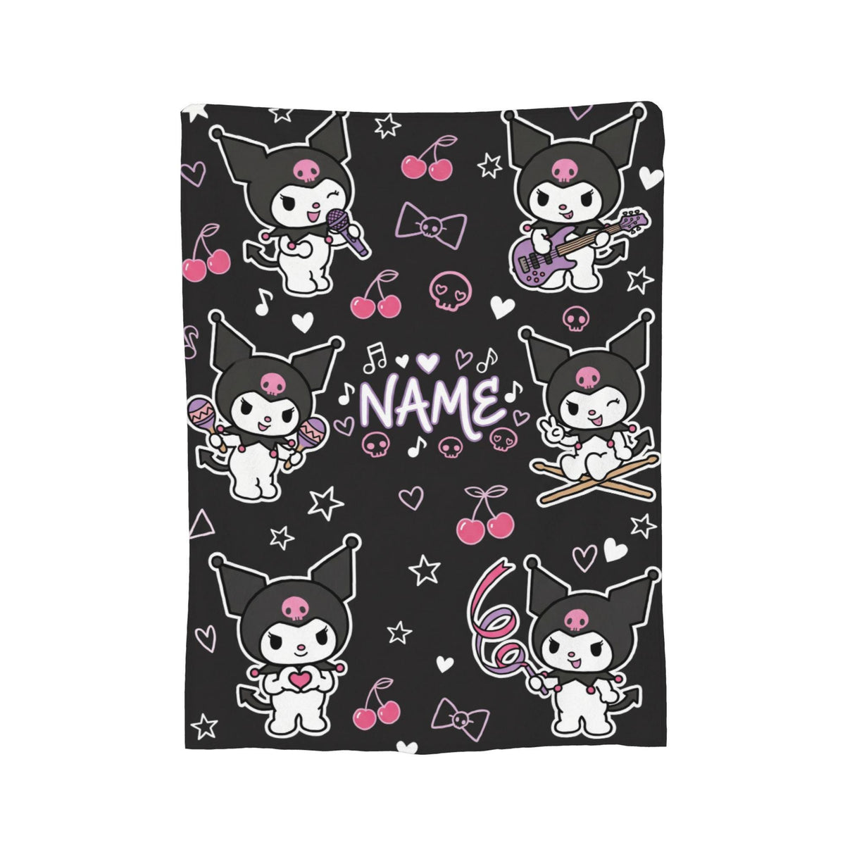 Personalized Kuromi Rock Star Blanket, Custom Punk Anime Throw, Kawaii Gothic Bedding, Soft Flannel Fleece, Birthday Gift for Teen Girls