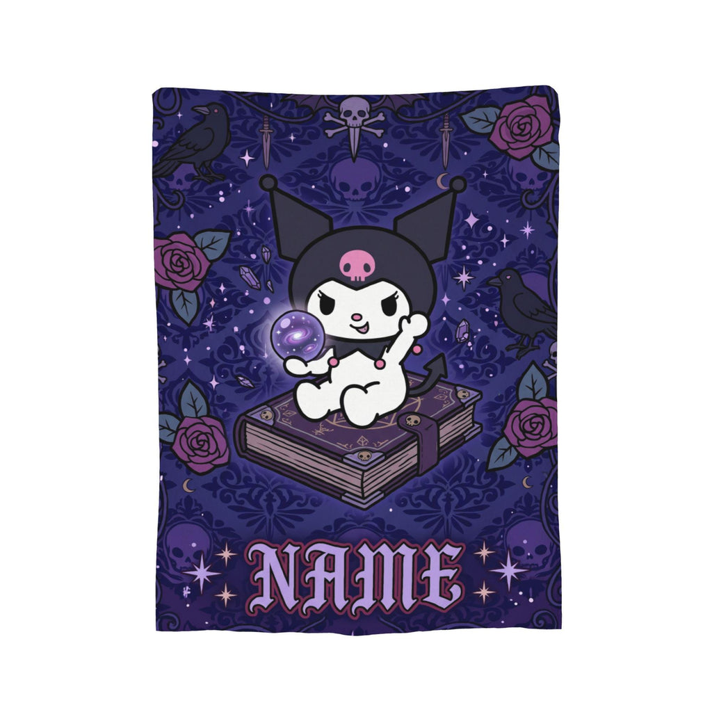 Personalized Kuromi Spellbook Blanket, Custom Magic Fantasy Throw, Gothic Kawaii Bedding, Soft Flannel Fleece, Birthday Gift for Teen Girls