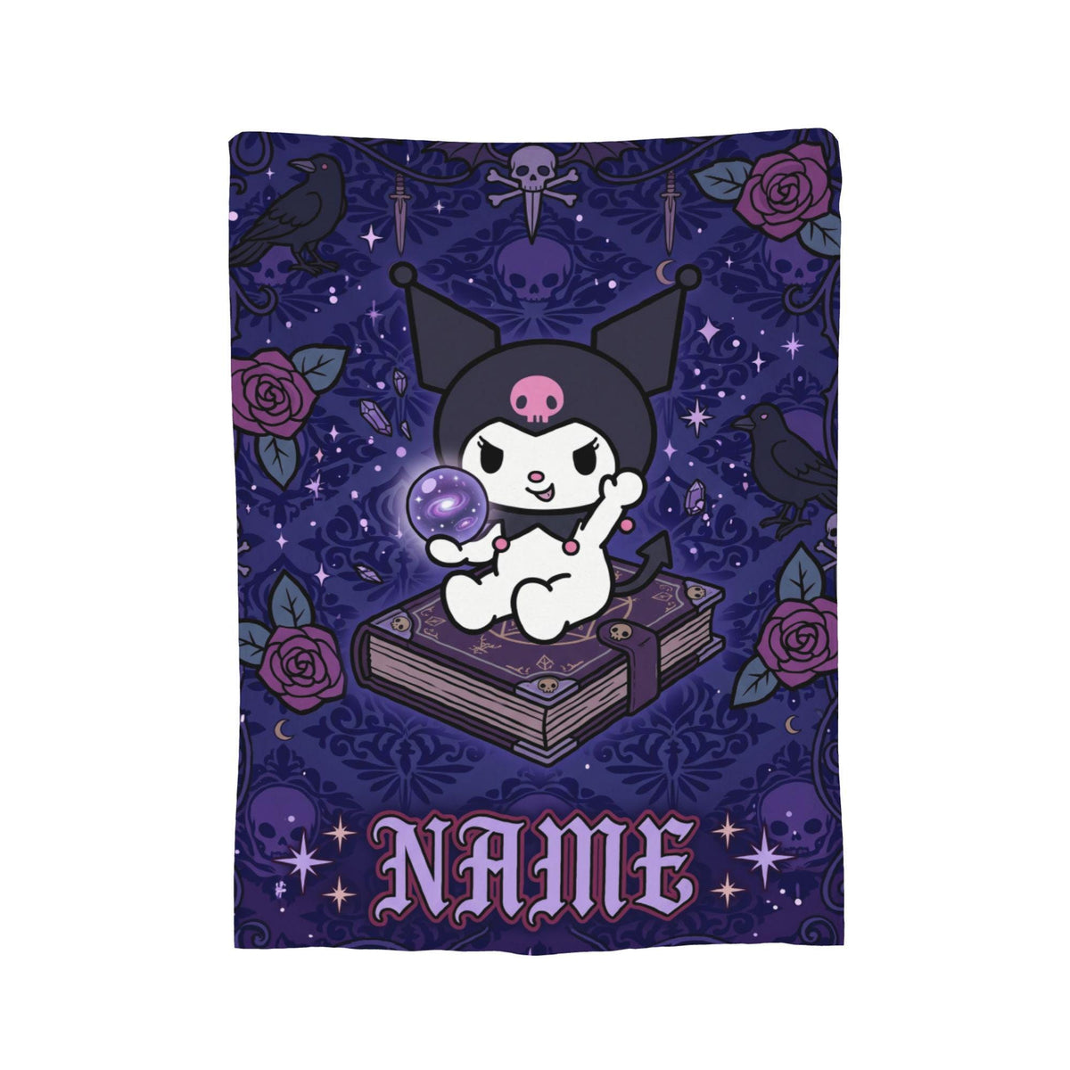 Personalized Kuromi Spellbook Blanket, Custom Magic Fantasy Throw, Gothic Kawaii Bedding, Soft Flannel Fleece, Birthday Gift for Teen Girls