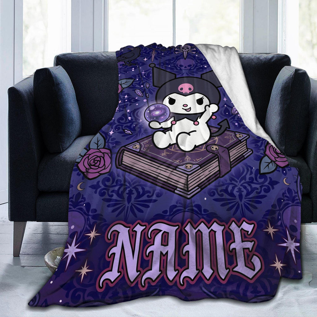 Personalized Kuromi Spellbook Blanket, Custom Magic Fantasy Throw, Gothic Kawaii Bedding, Soft Flannel Fleece, Birthday Gift for Teen Girls
