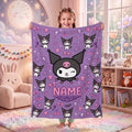 Personalized Kuromi Vanity Blanket, Custom Name Cute Pastel Throw, Kawaii Bedroom Decor, Soft Flannel Fleece, Birthday Gift for Teen Girls